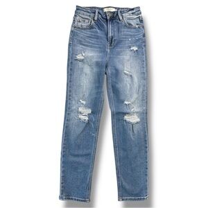Hidden Light Wash Distressed Straight-Leg Jeans